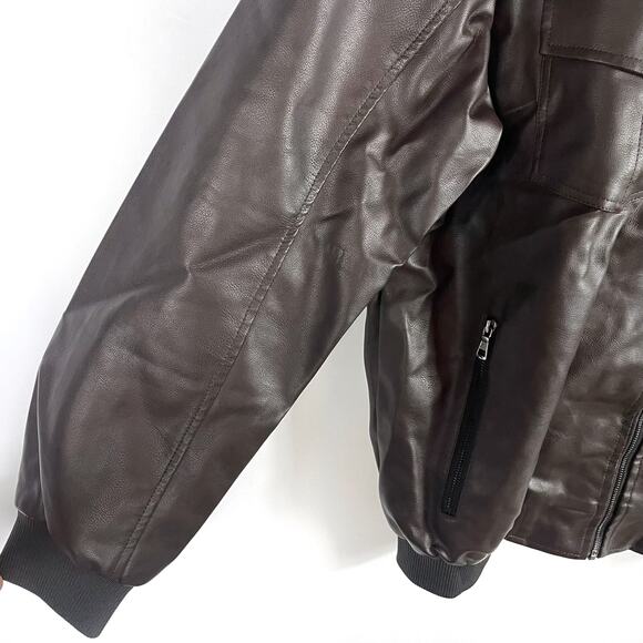 MagcoMsen Faux Leather Jacket Brown Layered Removable Hood Moto Sz XL Men's - Picture 6 of 13